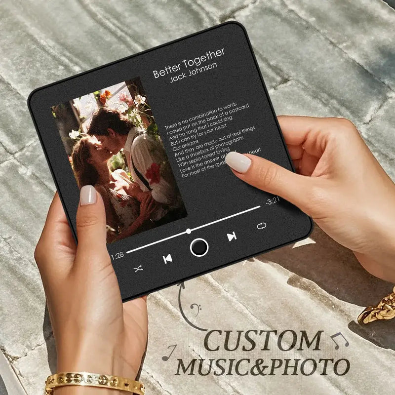 Custom music and photo display of a couple with song lyrics titled 'Better Together' by Jack Johnson.