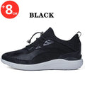 Men's black breathable elevator shoes with 8CM height increase for casual and sport wear, featuring elastic closure.