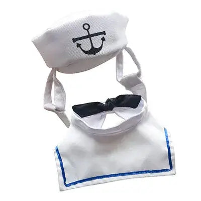 Navy sailor costume set for pets, featuring a sailor hat with anchor and a white outfit with bowtie, perfect for Halloween.