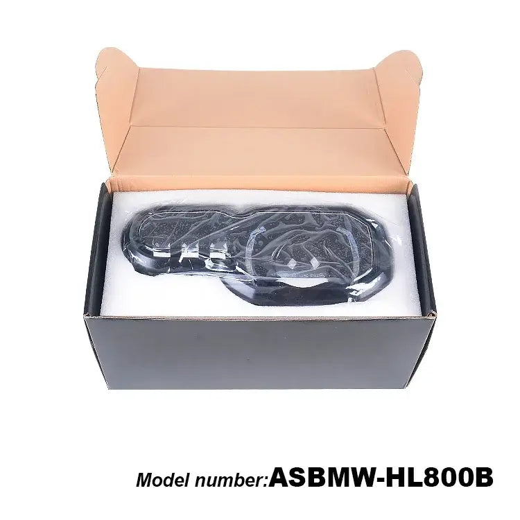 Boxed motorcycle LED projector headlight ASBMW-HL800B for BMW F800GS, featuring high/low beam DRL.