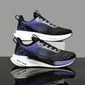 Men's lightweight breathable running shoes with carbon plate, stylish black and purple design, perfect for athletic activities.