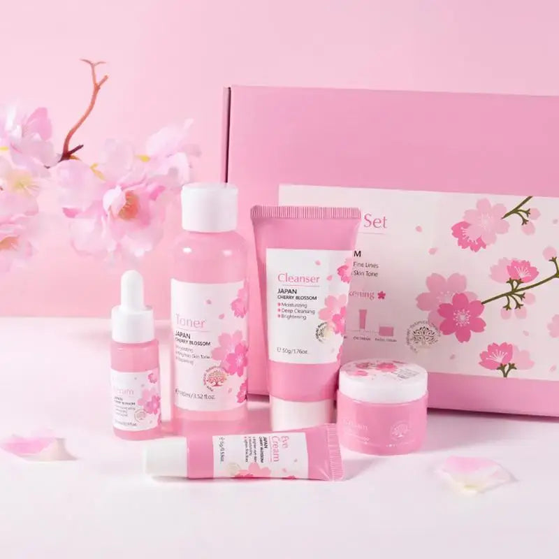 5pcs Japan Sakura Essence Face Cream Cherry Blossom Facial Cream Moisturizing Anti Wrinkle Anti Aging Korean Skin Care set