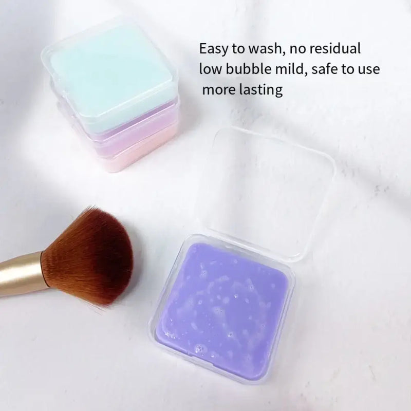 50g solid makeup brush cleaning soap in storage box, safe and easy to use for cleaning brushes.