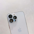 Close-up of an iPhone camera lens with a protective cover, showcasing a sleek, glossy white design.