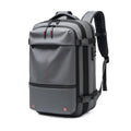 Large capacity men's travel backpack for 17-inch laptop, ideal for business, school, and hiking with durable grey design.