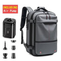 Men's casual waterproof backpack with electric air pump, expandable storage for travel, and 17in laptop compartment.