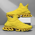 Stylish yellow men's sneakers with breathable design and unique outsole for casual fashion.