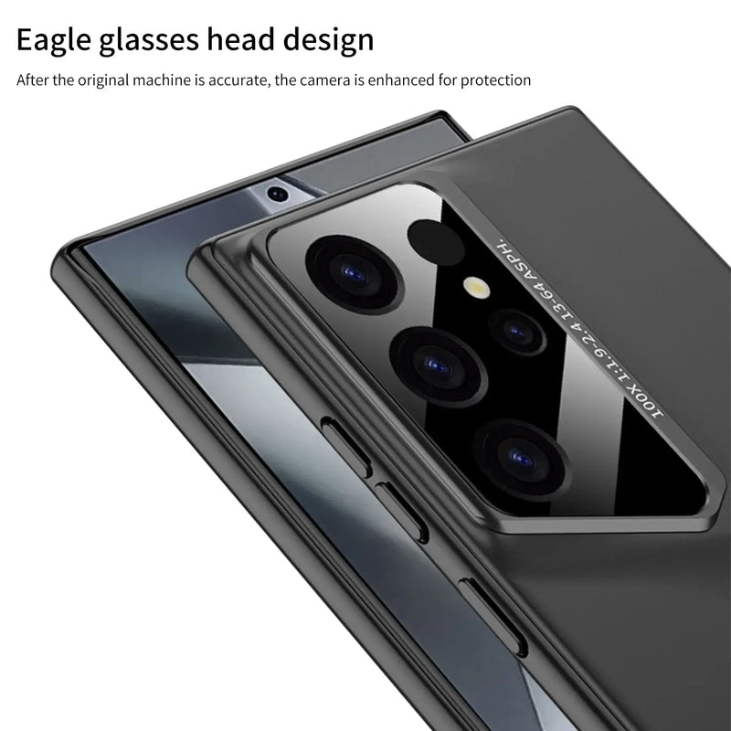 Eagle glasses head design phone case enhancing camera protection for Samsung devices.