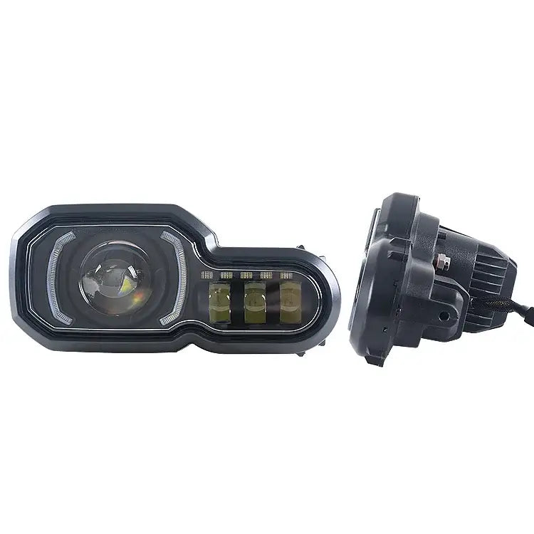 E-mark approved LED projector headlight with high/low beam DRL for BMW F800GS and F650GS motorcycle parts.