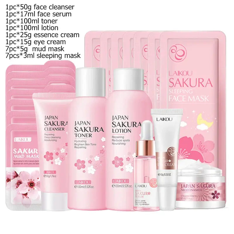 Green Tea Skin Care Kit Korean Cosmetic Moisturizing Acne Exfoliate Beauty Face Care Set For Women Sakura Products kit