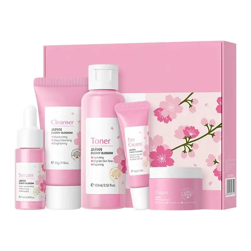 5pcs Japan Sakura Essence Face Cream Cherry Blossom Facial Cream Moisturizing Anti Wrinkle Anti Aging Korean Skin Care set