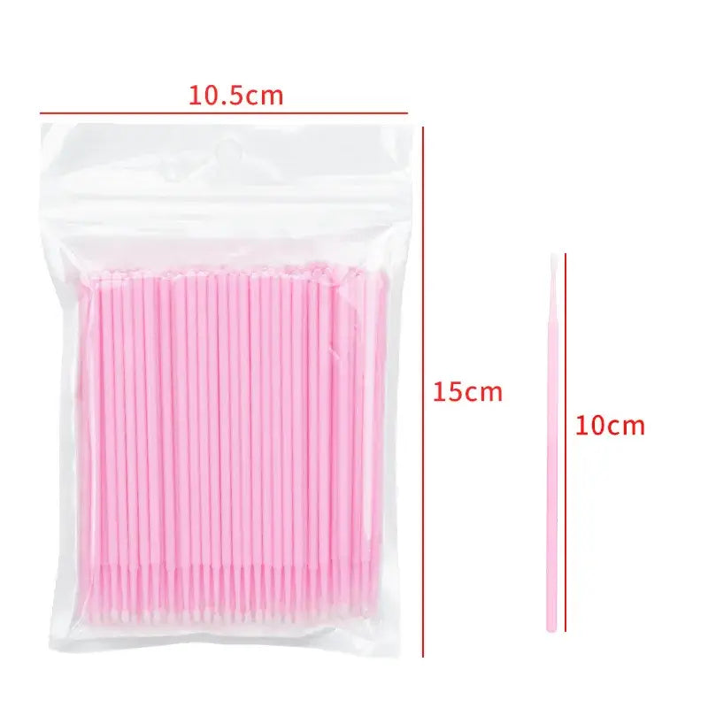 500pcs pink disposable mascara wands in a clear pack, ideal for eyelash extensions and makeup applications.