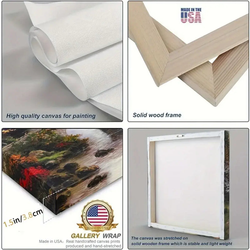 High-quality canvas rolls and solid wood frame, 1.5 inch gallery wrap, made in the USA, ideal for art displays.