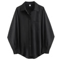 Zadily minimalist oversized black button-up shirt for women, featuring a classic collar and loose fit design.