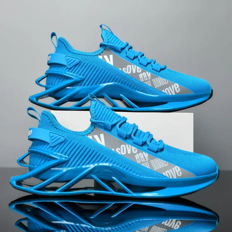 Men's breathable blue sneakers, lightweight trainer shoes for casual running and fashion.