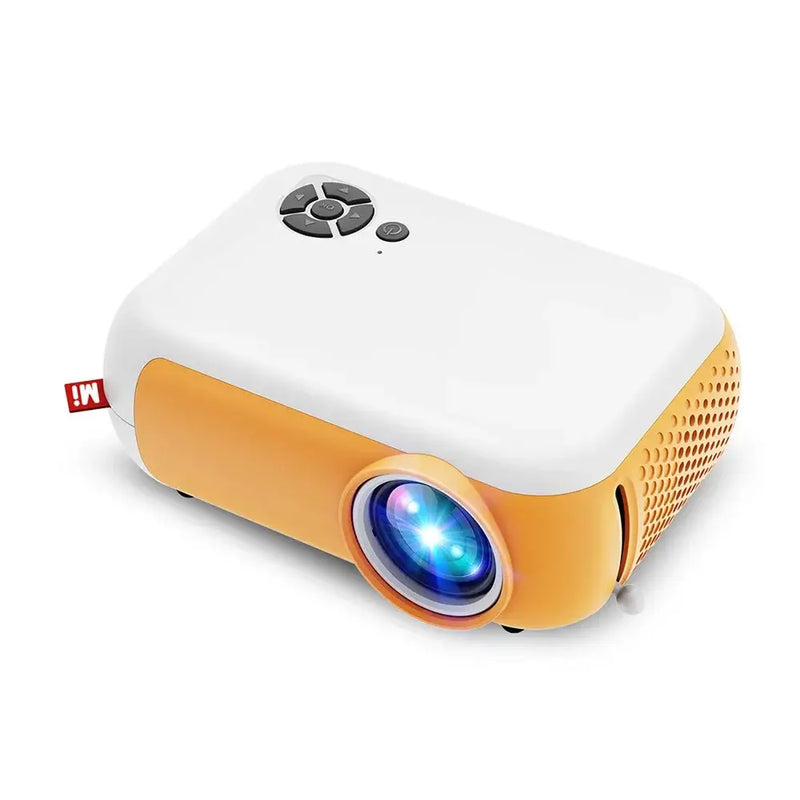 Yinzam A10 Mini Wireless Projector in orange and white with LCD display and WiFi capabilities.