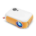 Yinzam A10 mini wireless projector in white and orange with LCD display, ideal for portable 1080p video projection.