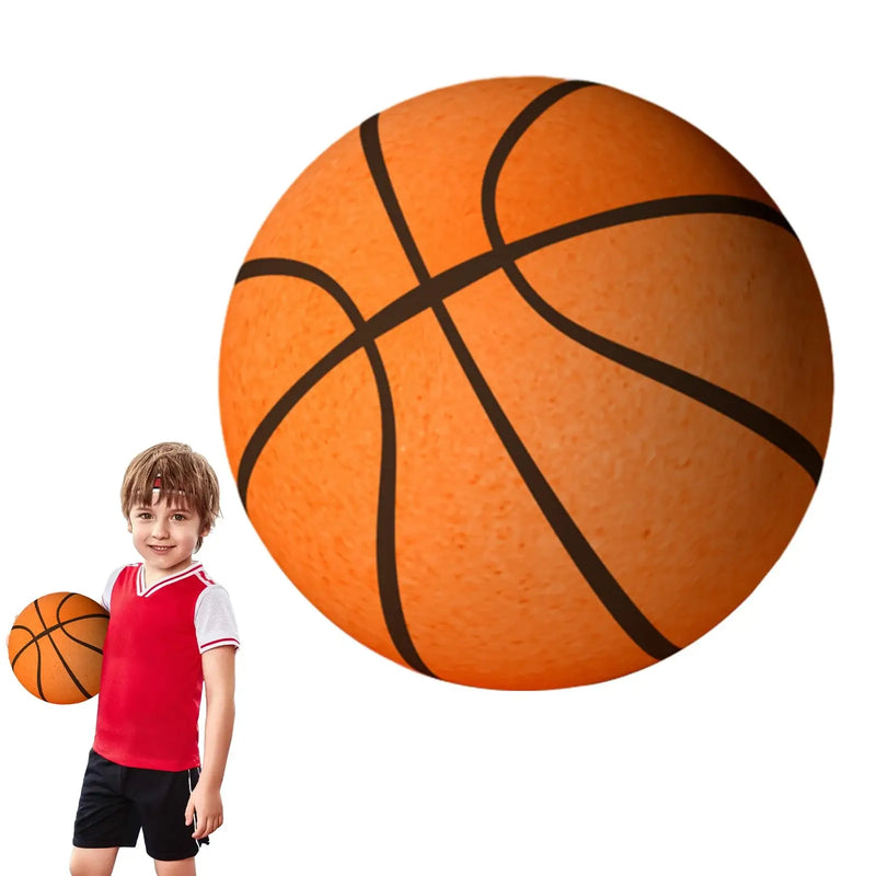 Child holding a soft foam indoor basketball, ideal for dribbling practice without noise.