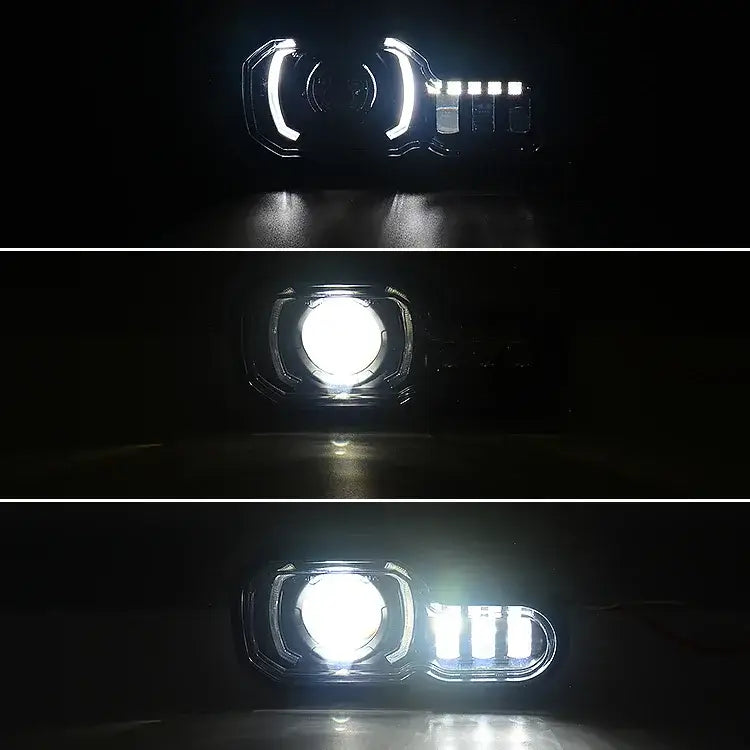 LED projector headlight showcasing high/low beam and DRL features for BMW motorcycles.