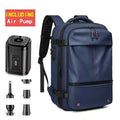 Men's casual waterproof backpack for travel with electric pump, featuring expandable storage and laptop compartment.