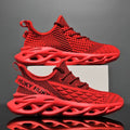 Men's breathable red sneakers with mesh upper and stylish design for casual running and fashion.