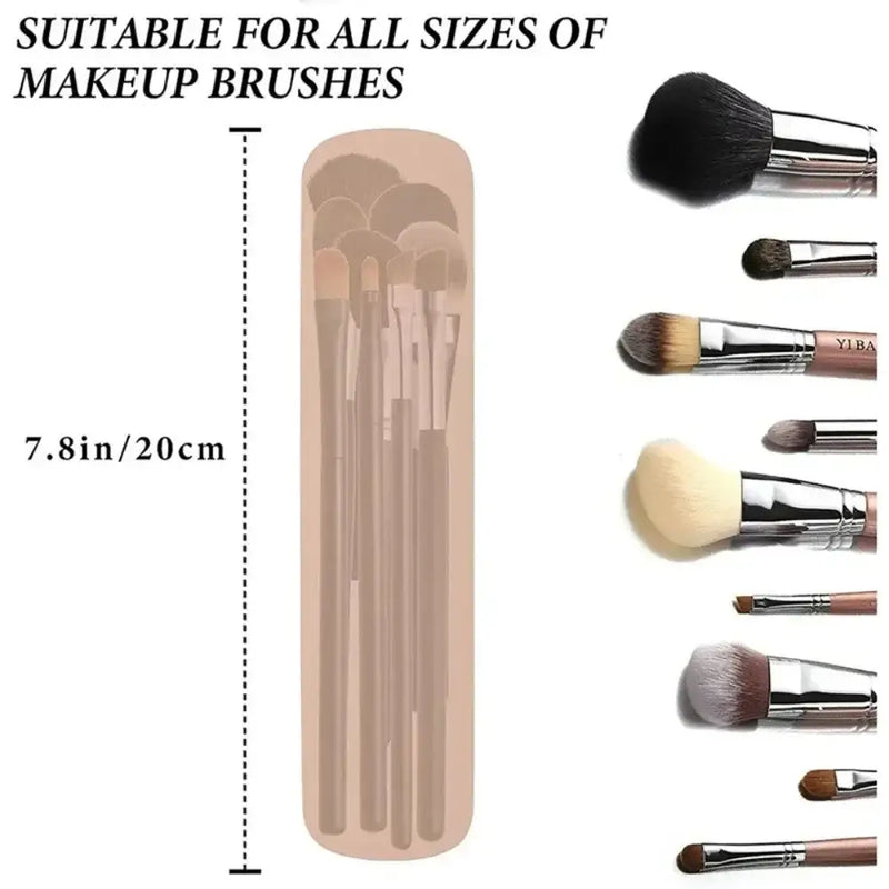 Travel silicone makeup brush holder with various brush sizes, portable and waterproof, 7.8in/20cm.