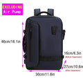 Men's casual backpack dimensions: 18.1in height, 11.8in width, expandable from 6.3in to 10.6in depth, waterproof design.