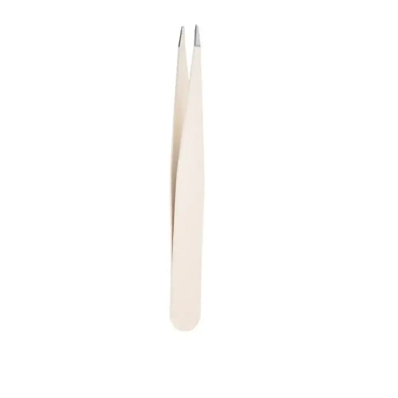 Stainless steel eyebrow tweezers with slant tip, ideal for precise makeup application and eyebrow grooming.