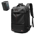 Large capacity men's travel backpack for 17-inch laptop with vacuum compression feature.