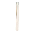 Stainless steel eyebrow tweezers with oblique tip, ideal for makeup and facial hair removal.