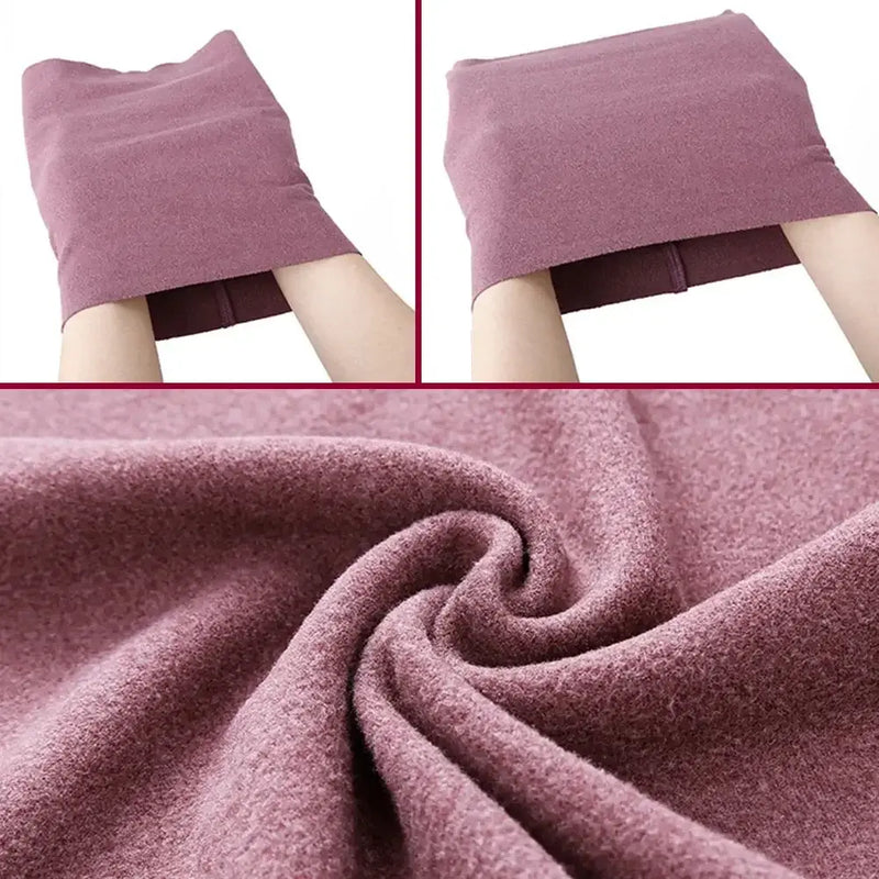 Soft, stretchy fabric close-up showing hands putting on a breathable dog ear cover in a calming mauve color.