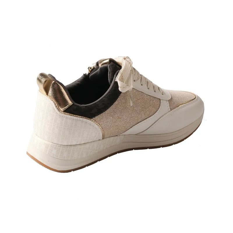 TMA EYES women's casual sports shoes in beige mesh with mid heel, ideal for daily wear in spring and autumn.