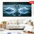 Elegant lakeside swan couple canvas poster, 1.5 inch thick pine frame, perfect wall decor for home and dorm.