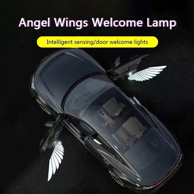 Car angel wings welcome lamp with intelligent sensing and door projection lights, enhancing vehicle aesthetics.