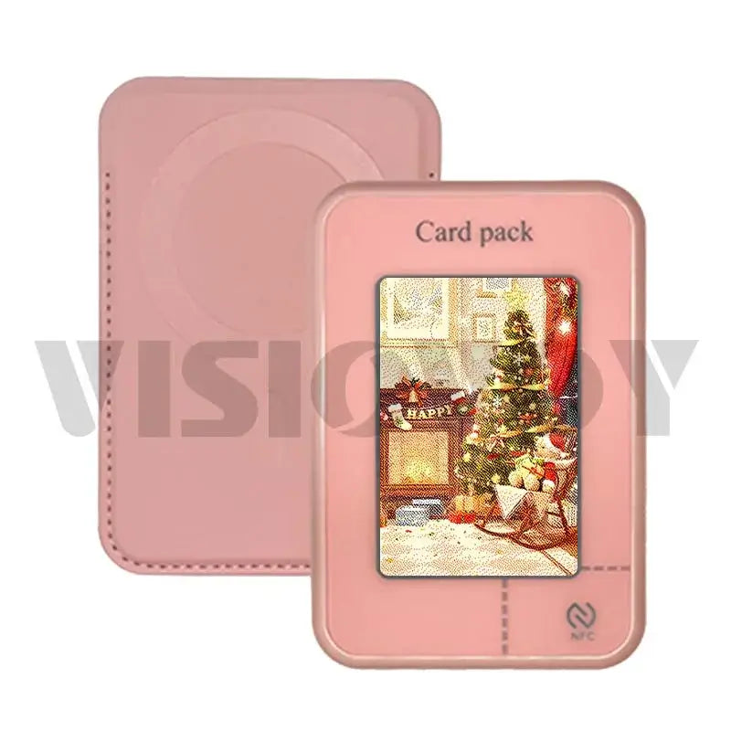 Magnetic card holder wallet case for iPhone with Christmas design and NFC function, ideal holiday gift.