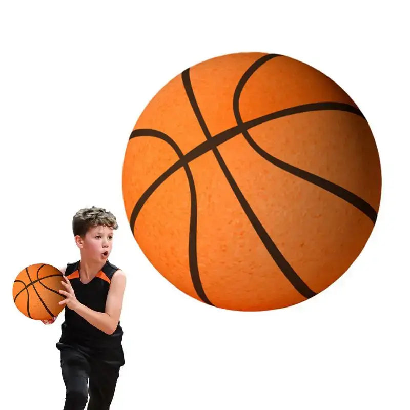 Child dribbling a soft foam basketball for indoor practice, designed for silent play and skill improvement.