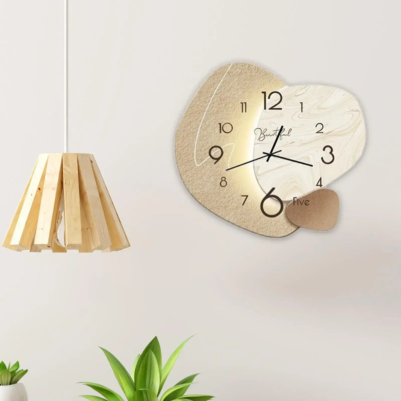 28cm Nordic style wall clock with wooden design, mute operation, suitable for home or office decoration.