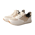 TMA EYES women's mid-heel casual sports shoes in white and beige mesh, lace-up design for spring and autumn wear.