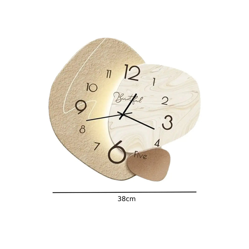 38cm artistic wall clock with unique design, featuring bold numbers and elegant style for home decor.