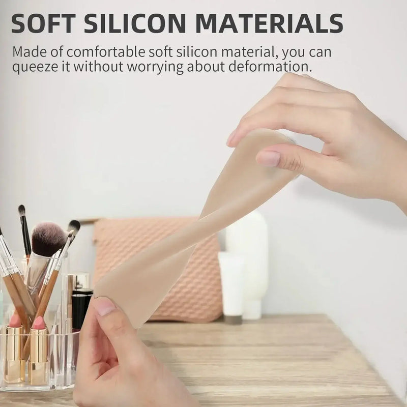 Soft silicone material demonstration for travel makeup brush holder, showcasing flexibility and durability in use.