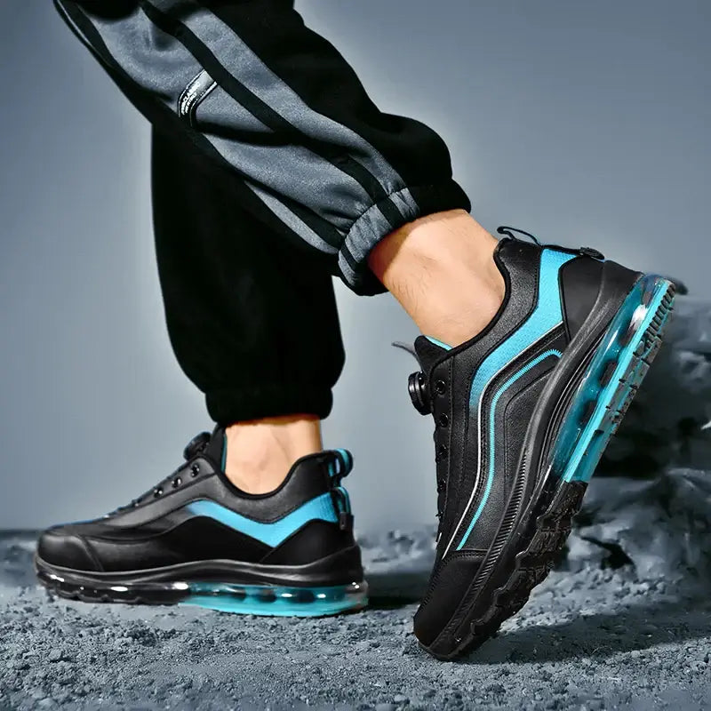 Men's breathable luxury mesh sneakers with aqua accents, perfect for casual wear and running.