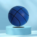 Blue foam basketball on display for indoor training, lightweight, low noise for kids' activities.