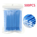 500pcs blue disposable mascara wands in a pack for eyelash makeup application and cleaning tools.