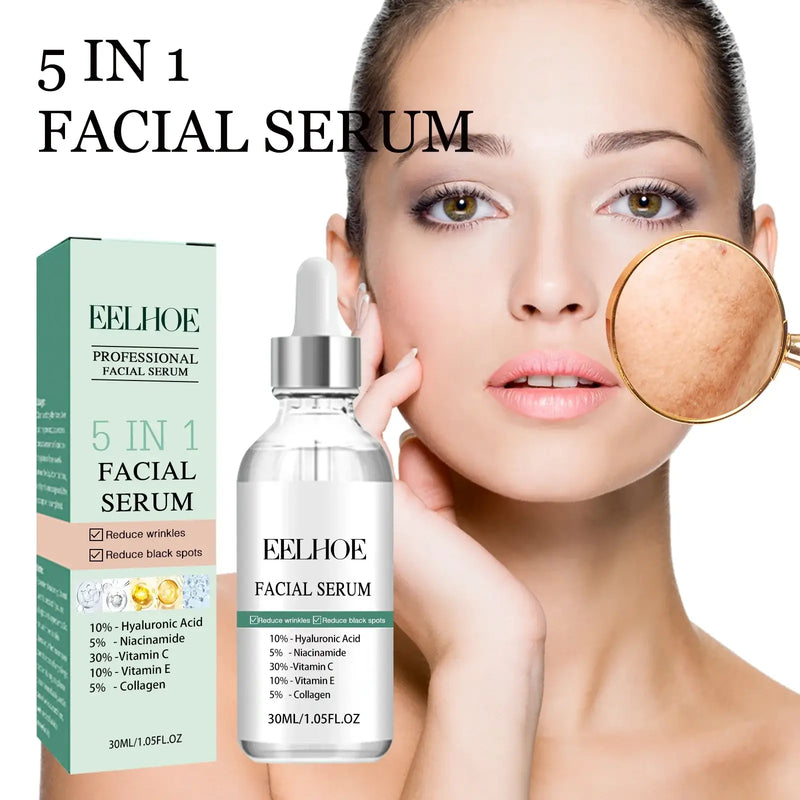 5 in 1 Line Reducing Firming Facial Serum Moisturizing Brightening Vitamin C Collagen Facial Serum Pore Tightening Skincare