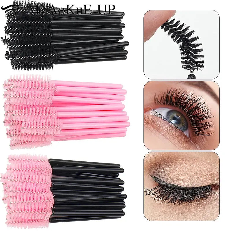 50pc Mini Eyelash Makeup Brush Short Handle Microbrush Mascara Wands Applicator Eyebrow Comb Lash Extension Supplies Makeup Tool