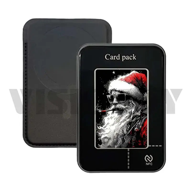 Magnetic card holder wallet case for iPhone featuring Santa design, perfect for Christmas gifts and NFC functionality.