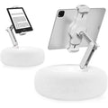 Adjustable plush pillow mobile phone tablet holder for desktop, ideal for binge-watching, streaming, and video chats.