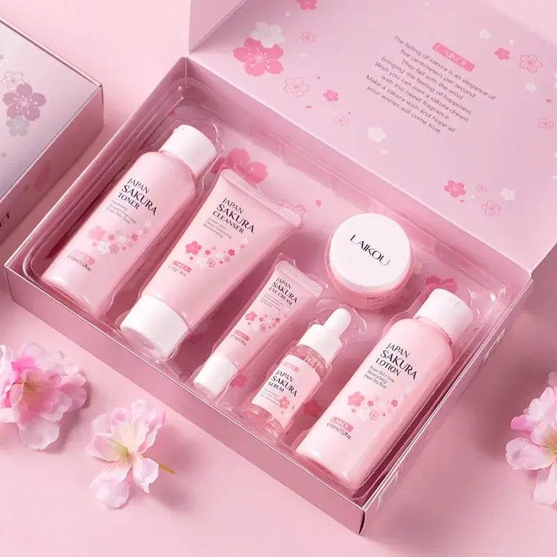 6pcs/set Laikou Sakura Skin Care Sets Facial Cleanser Eye Creams Face Cream Serum Lotion Toner Moisturizing Face Care Kit