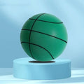 Green foam basketball on a pedestal, designed for low noise indoor training and easy grip for kids.