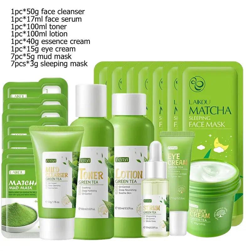 Green Tea Skin Care Kit Korean Cosmetic Moisturizing Acne Exfoliate Beauty Face Care Set For Women Sakura Products kit